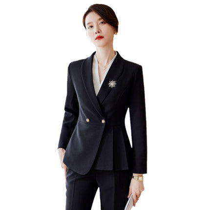 Gray Professional Suit Suit for Women Wholesale Autumn and Winter Temperament Slim Hotel Front Desk Workwear Jewelry Store Work Clothes for Women