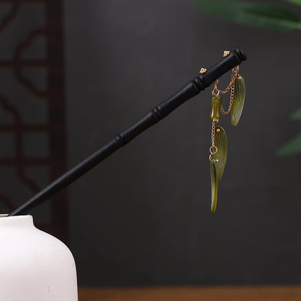 Antique Hairpin Step Tassel Wood Hairpin Imitation Ebony Headwear Disc Hair Simple Accessories Ancient Dress Hairpin Women's Hair