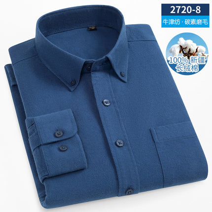 Spring and Autumn Pure Cotton Brushed Pure Color Shirt Men's Long-Sleeved Pure Cotton Anti-Wrinkle Slim Tb Casual Business Men's Shirt Men