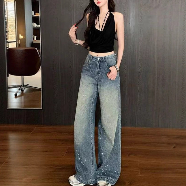 Stylish Star-Studded Wide-Leg Jeans 2026 Spring and Autumn Petite High-Waisted Loose High-End Floor-Length Pants