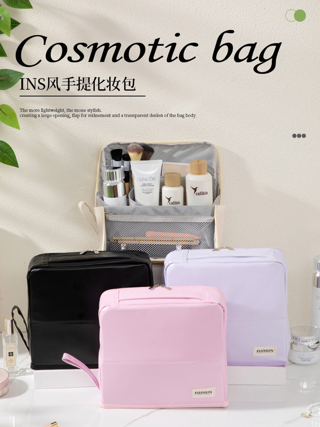 Vertical Cosmetic Bag with Large Capacity and High Aesthetic Appeal, Pu Handbag, Eyeshadow Case, Travel Partitioned Pencil Case, Storage Bag