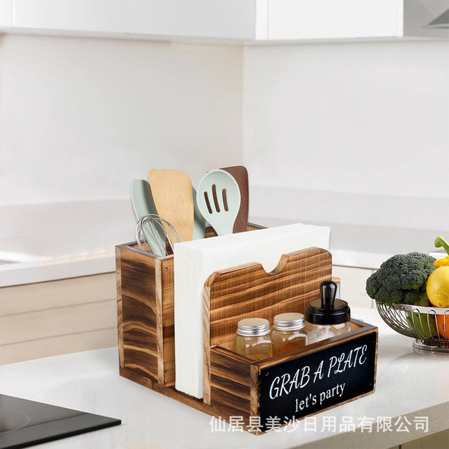 Solid Wood Desktop Tissue Box Living Room Table Tissue Holder Kitchen Countertop Seasoning Jar Placement Rack Retro Style Tissue Box