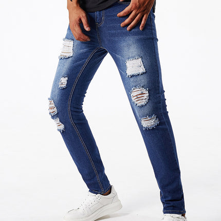 New American Style Trendy Ripped Light Blue Stretch Jeans Men's Pants Wholesale Zengcheng Xintang