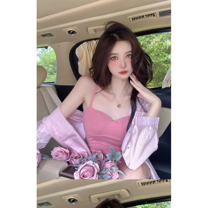 French Style Slim-Fitting Suspender Skirt with Waist and Tight Hot Girl Hip-Hugging Short Skirt for Women in Summer with Pleated Dress