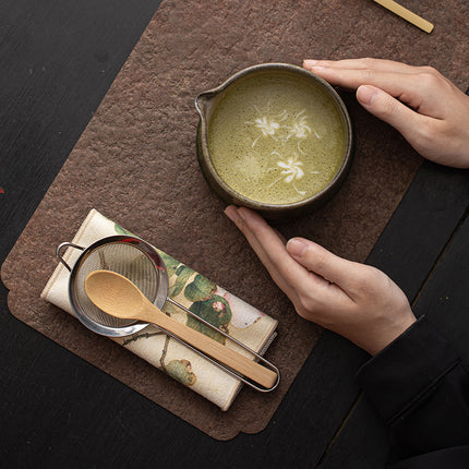 Yao Bian Bamboo Style Ceramic Matcha Four-Piece Set Japanese Matcha Making Tools Tea Bowl Tea Whisk Stand Tea Brush Tea Spoon Accessories
