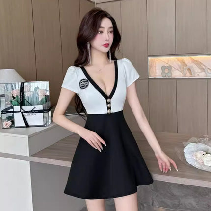 Work Clothes Foot Bath Female Technician New Low-cut Sexy Waist Slim-fit Elegant Slim Dress Night Head Shop Clothes