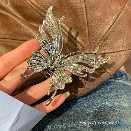 Ins Cold Style Liquid Butterfly Metal Grab Hair Clip 2024 New Shark Clip High-grade Hair Accessories Women's Hair Clip