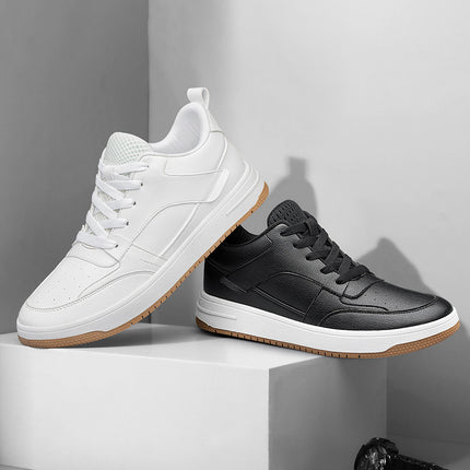 Men's Height 8cm Leather Shoes Summer New Breathable Board Shoes Boys White Shoes Students Korean Fashion Sports Leisure