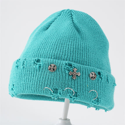 2025 Winter Simple Letter Pullover Hat Round Top Brimless Thickened Acrylic Fashionable Warm Knitted Hat