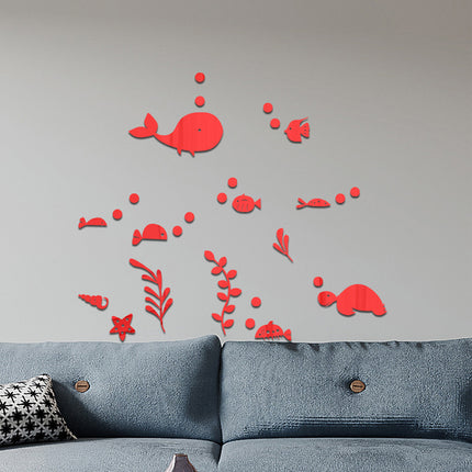 JM593 Ocean World cartoon acrylic wall children's room living room layout self-adhesive mirror wall stickers decorations