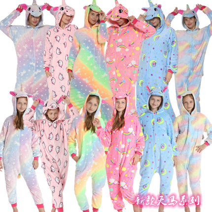 Cartoon One-Piece Cross-Border New Flannel Autumn and Winter Pajamas Animal Luminous Pegasus Dinosaur Couple Pajamas Home Clothes