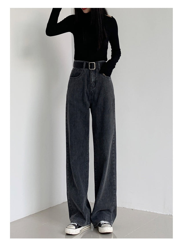 Autumn and Winter 2023 New loose straight jeans women's draping elegant bf style wide leg mop long pants fashion