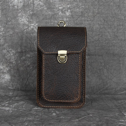 Men's Waist Bag Hanging Bag Mobile Phone Bag Genuine Leather Protective Case Crazy Horse Leather Top Layer Cowhide Outdoor Waist Hanging Bag Wholesale