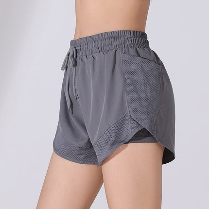 European Size Plus Size Anti-running Light Sports Fitness Pants Women's Loose Mesh Stitching Fake Two-piece Quick-drying Pants Yoga Pants