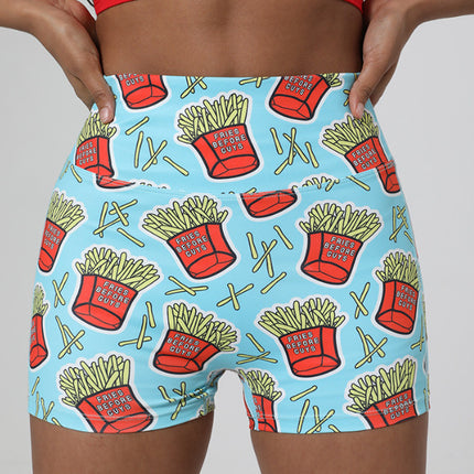 High-Waisted Butt-Lifting Naked-Feel Brushed Yoga Shorts Voxy Printed Summer High-Elastic Quick-Drying Three-Quarter Pants