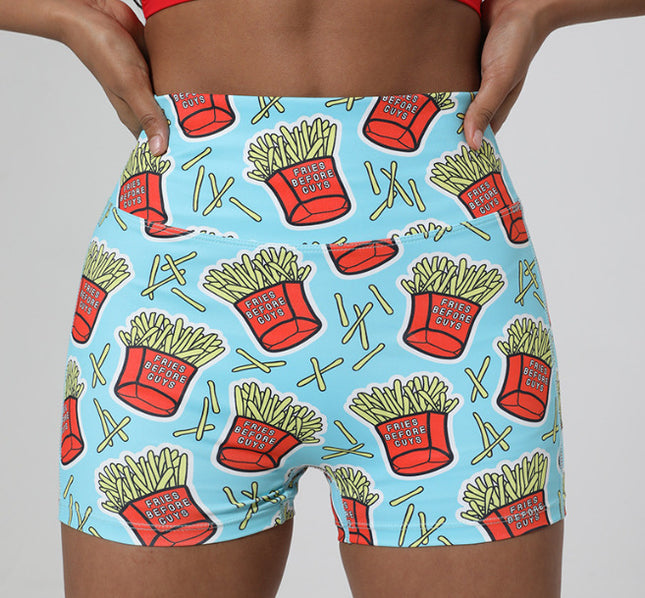 High-Waisted Butt-Lifting Naked-Feel Brushed Yoga Shorts Voxy Printed Summer High-Elastic Quick-Drying Three-Quarter Pants