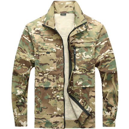 Camouflage Suit Spring & Fall Wear-Resistant Labor Protection Clothing Mesh Anti-Tear Workwear Outdoor Mountaineering Camping Military Fan Training Clothing