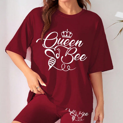 Cross-border Wine Red Fashion Small Crown Print All-match Short-sleeve Shorts suit