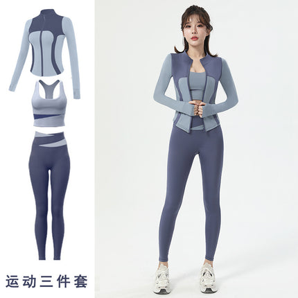Spring New Outdoor Quick-drying Yoga Clothes suit Women's High Elastic Slim-fit Slimming Contrast Zipper Casual Sports Top