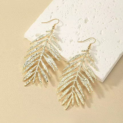 European and American Cross-Border Supply Retro Fashion Simple Leaf Tassel Earrings Elegant Simple Versatile Long Women's Earrings