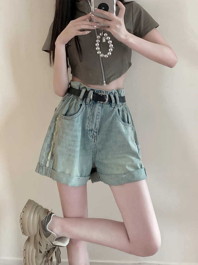 Women's Denim Shorts 2025 New Summer A-Line Petite Hot Girl European Fashion Hot Girl Jeans Hip-Covering Summer