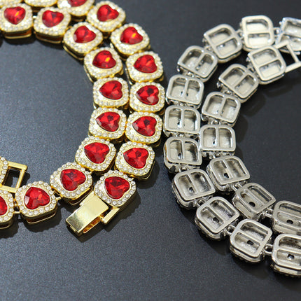 Hip-hop Peach Heart Candy Chain Heart-shaped Crystal Diamond Cuban Men's Necklace Cuban Fashion Collarbone Chain European and American Cross-border Necklace