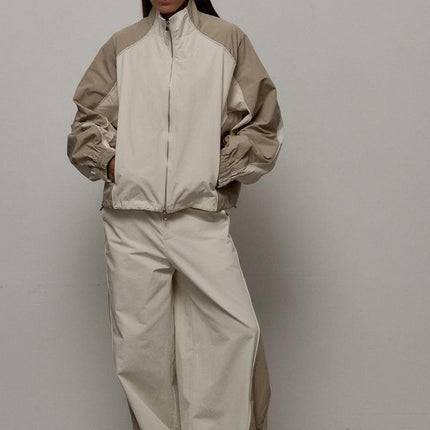 Aliexpress Cross-Border New Casual Women's Fashion Color-Blocking Drawstring Sports Jacket and Pants Set European and American Two-Piece Set