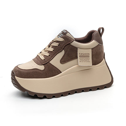 2025 Autumn and Winter New Fashion Thick-Soled Heightening 8cm Trendyy Letters Versatile Women's Casual Shoes Sports Shoes Brown