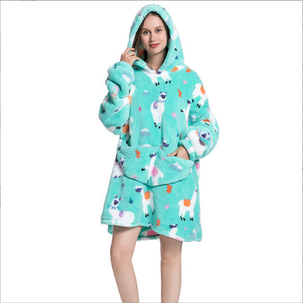 Cross-border New Printed Flannel Pullover Adult Cotton Velvet Lazy Clothing Cape Nightgown Warm Thickened Cold-proof Clothing