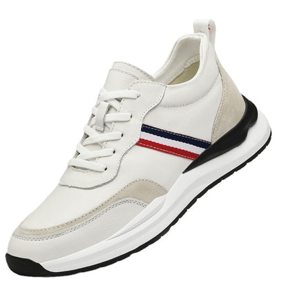 Men's shoes striped invisible inner height increasing shoes 8cm thick bottom white shoes 6 breathable trendy cowhide sneaker casual board shoes