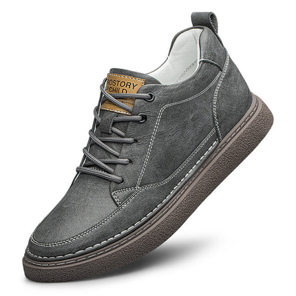 Men's Shoes Spring New Mid-top Winter Sports Casual Board Shoes Teenager Black Leather Shoes Increased 8cm Trendy Shoes