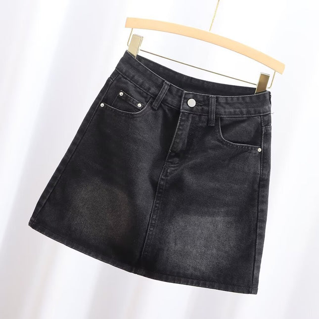 Plus Size Women's Design Denim Skirt Summer New Pear-Shaped Figure Fat mm High Waist Slimming Look A-Line Skirt