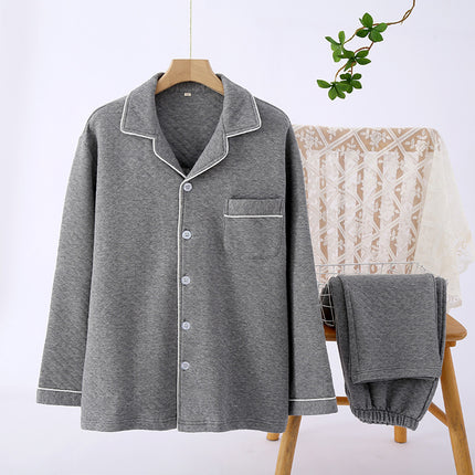 Solid Color Air Layer Couple suit Cotton Four-color Home Breathable Warm Home Clothes V-neck Men's and Women's Pajamas