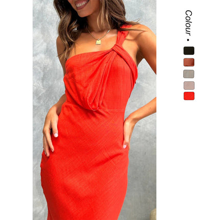 Amazon European and American 25 Years New Product New Elegant One-Shoulder Pure Color Southeast Asian Style Tube Top A-Line Skirt 88169