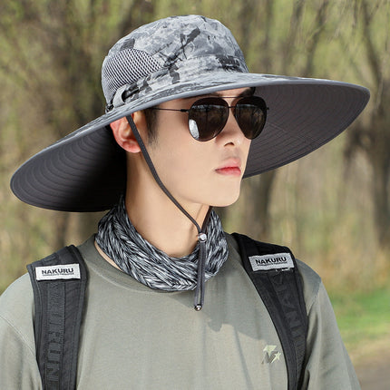 Summer big brim Hat sun protection windproof fisherman hat men and women outdoor mountaineering fishing sun hat mesh breathable sun hat