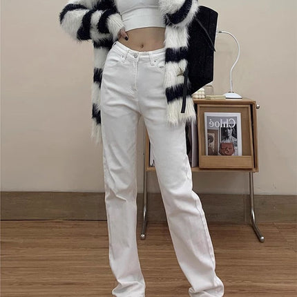 White High-Waisted Straight-Leg Extended Jeans for Tall Women 170 Early Autumn Slimming Hot Girl Floor-Length Cigarette Pants