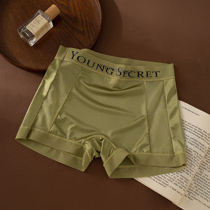 Three-In-One Nude Ice Silk Safety Pants for Women, Mid-Waist, Seamless, Breathable, Antibacterial, Silk Crotch, Anti-Exposure, Women's Boxer Briefs