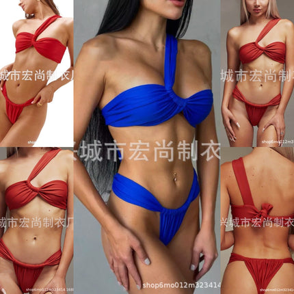 2026 Russian Little Girl Bikini European and American Ins Sexy Backless Swimsuit Plus Size One-Shoulder Swimsuit