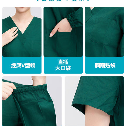 Short-Sleeved Doctor's Uniform, Cotton Surgical Uniform, Women's Work Clothes, Men's Operating Room Scrub Uniform, Long-Sleeved Health Center