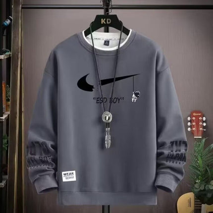 Sweatshirt Men's Spring 2024 New Loose Style for Teenagers and Students, Handsome and Trendyy Round Neck Casual Tops, Long-Sleeved T-Shirts