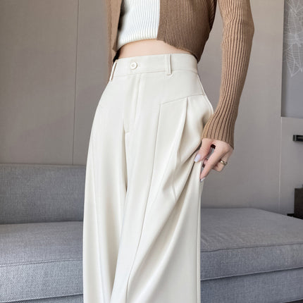 2026 Autumn/Winter High-End Draped Suit Wide-Leg Pants for Women, High-Waisted Slimming Narrow Casual Straight-Leg Pants