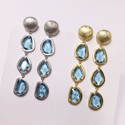 European and American Fashion Quicksand Gold and Silver Colorfuled Crystal Asymmetrical Multi-Faceted Colorfuled Stone Earrings Cold Style Earrings