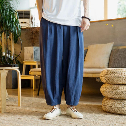 Spring and Summer Retro Loose Monk Pants Men's Large Crotch Practice Clothes Zen Monk Workwear Bloomers Casual Cotton and Linen