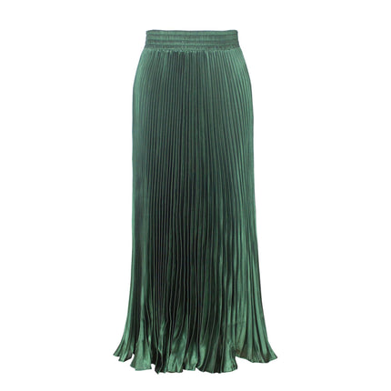 2025 new European and American foreign trade women's satin metallic luster pleated skirt long organ skirt long skirt skirt