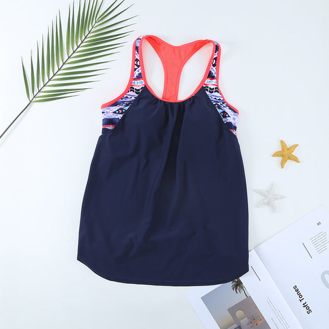 European and American New Style Split Swimsuit Women's Printed Vest Style Large Size One-Piece Swimsuit Top Women's Wholesale