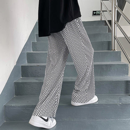 Fairy plaid pants men's high street ins fashion brand fried street ruffle handsome ice silk wide-leg pants men's summer thin draping mop pants
