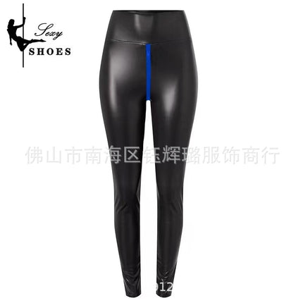 Amazon Crossing Sexy Black Matte pc Leather Open Crotch Pants for Exotic Women