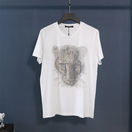 26 New Rhinestone Letter Leopard Head Personalized Cool Street Style Loose Unisex Short-Sleeve T-Shirt Plus Size Stylish