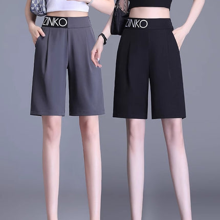 Casual Suit Shorts for Women, Autumn Thin Straight-Leg Knee-Length Shorts, 2025 New Large Size High-Waisted Wide-Leg Casual Mid-Length Shorts