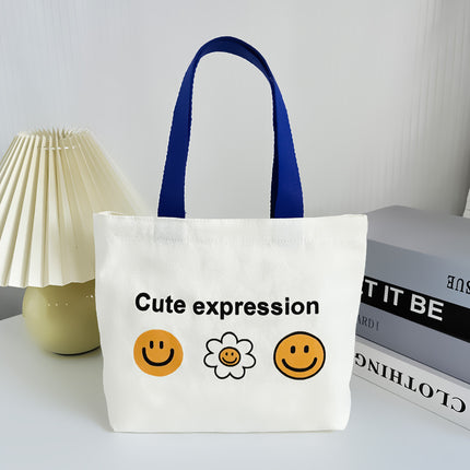 2024 New Cute Smiley Flower Outgoing Fashion All-match Summer Eco-friendly Canvas Lunch Handbag
